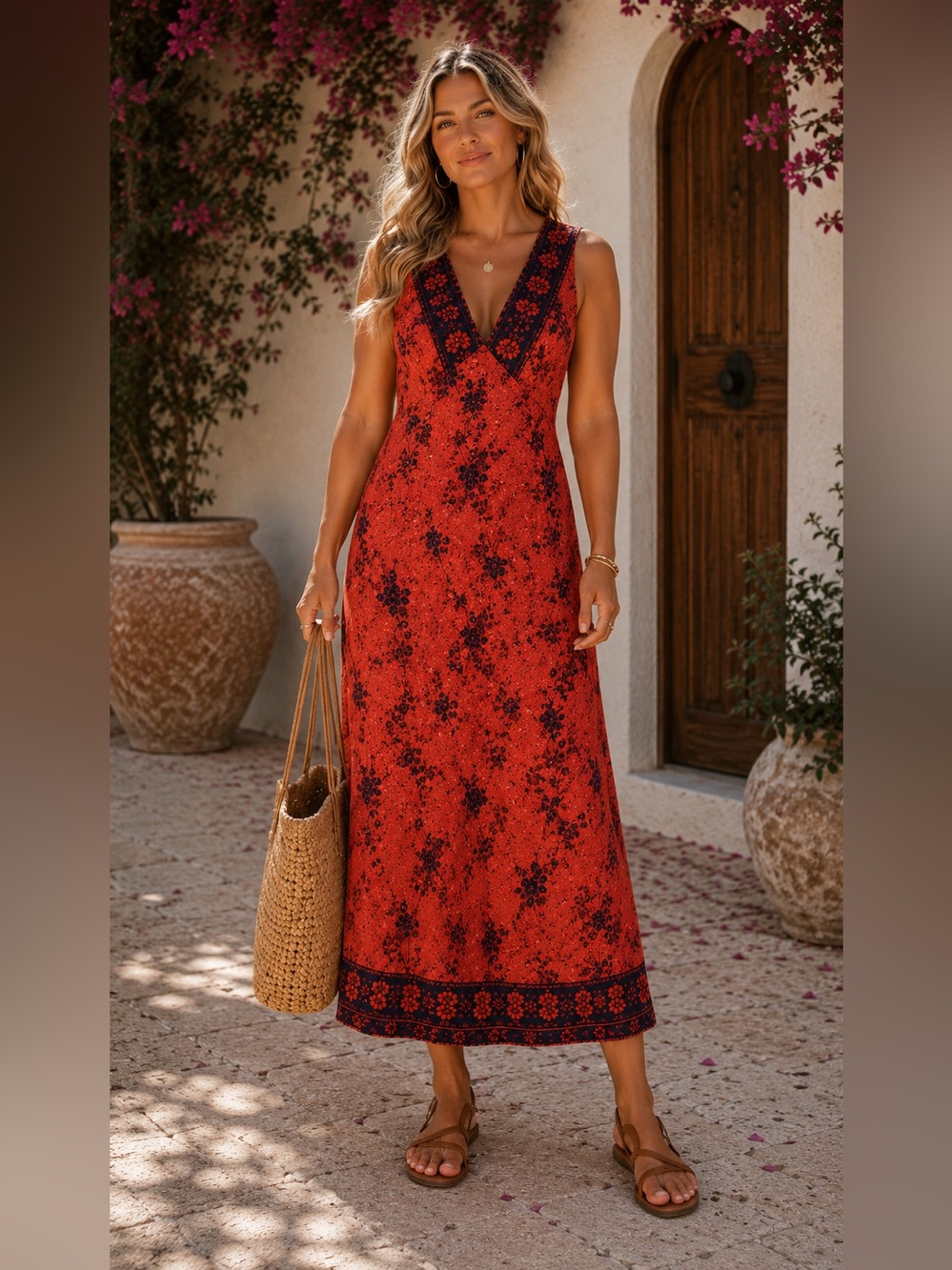 Boho Tropical Travel Maxi Dress | Cruise Vacation Resort | Size M